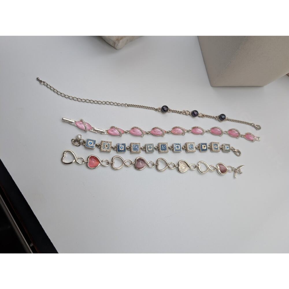 Lot of 4 Fashion Bracelets Avon JCC Silver Tone Pink Blue Purple Costume Jewelry - Picture 3 of 6